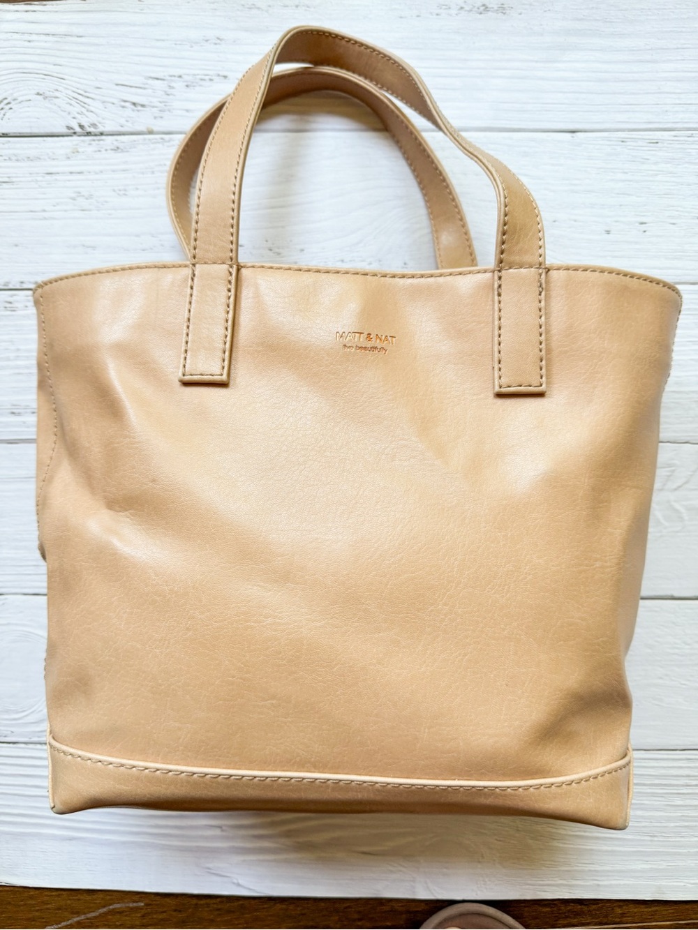 Matt & Nat Schlepp Mini Vegan Leather Tote Bag Cardamon Beige Small Handbag Purs